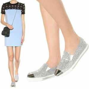 Miu Miu Womans Silver Glitter Metal Cap Top Slip On Skate Shoes Size 36 EU